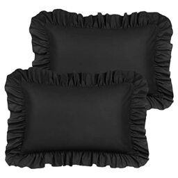 PiccoCasa Brushed Ruffle Pillowcases 2 Pack, Black 50cm x 65cm