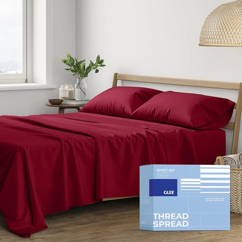 Cotton Queen Size Sheet Set - 4 Pc Set - Hotel Luxury Bed Sheets - Deep Pocket - Easy Fit - Breathable Cooling Sheets - Comfy - 400 Thread Count Sateen Weave Burgundy Bedsheets - Queens Sheets