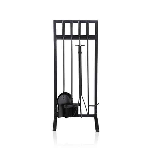 Relaxdays fireplace tools, 5-piece set, poker, ash shovel, brush, tongs & holder, iron, black hearth set