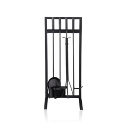 Relaxdays fireplace tools, 5-piece set, poker, ash shovel, brush, tongs & holder, iron, black hearth set