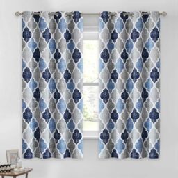 Beauoop 100% Blackout Curtains 63 Inches Long 2 Panels for Bedroom Living Room Blue Grey Moroccan Geo Room Darkening Thermal Insulated Soundproof Grommet Top Window Treatments Drapes, 50x63 Set of 2