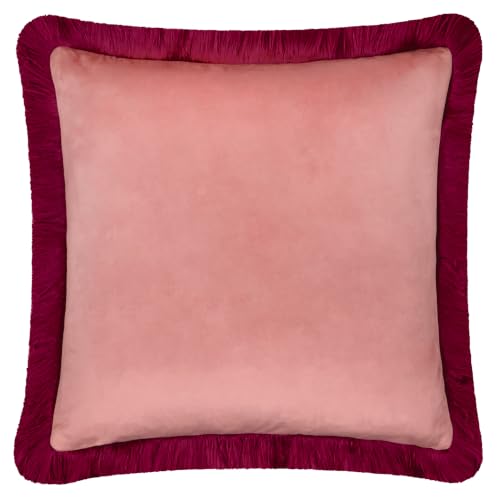 furn. Halo Fringed Velvet Polyester Filled Cushion (Slipper - 50x50cm) - Soft Colour Block Contrasting Trim Luxury Decorative Pillow