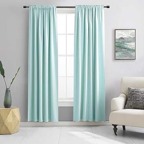 DONREN 2 Panels Blackout Window Curtain Panels for Bedroom - Room Darkening Thermal Insulated Drapes with Rod Pocket (Aqua, 42 by 84 Inch)