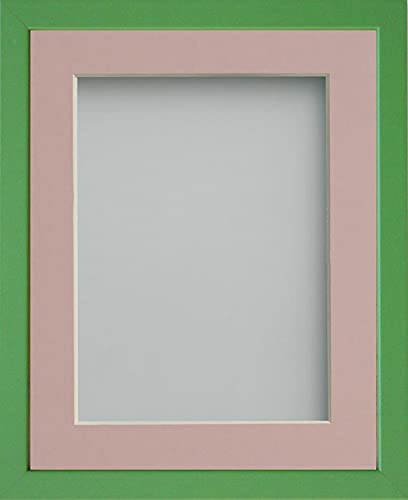 Frame Company Jellybean Range Green Wooden 12x10 inch Picture Photo Frame with Pink Mount for Image 10x8 inch * Choice of Colours & Sizes* Fitted with Perspex