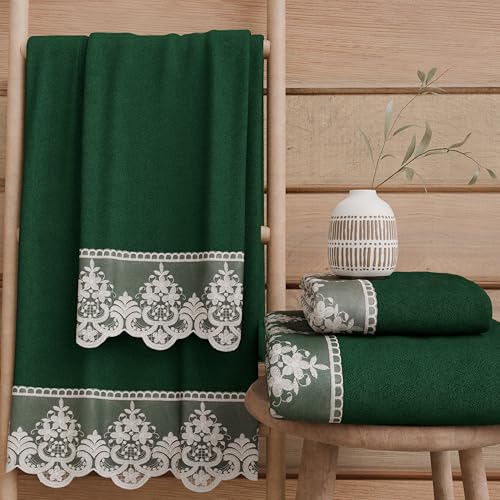 PETTI Artigiani Italiani - 100% Cotton Terry Bath Towels, 1+1 Towel Set, 2 Pieces 1 Face Towel and 1 Hand Towel, Dark Green