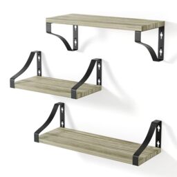 edihome, Wall Shelves, 3 Tier Wall Shelves, Floating Shelves, Natural Wood Wall Shelves, Decoration, Ideal for Living Room, Bedroom, Bathroom (American Walnut)