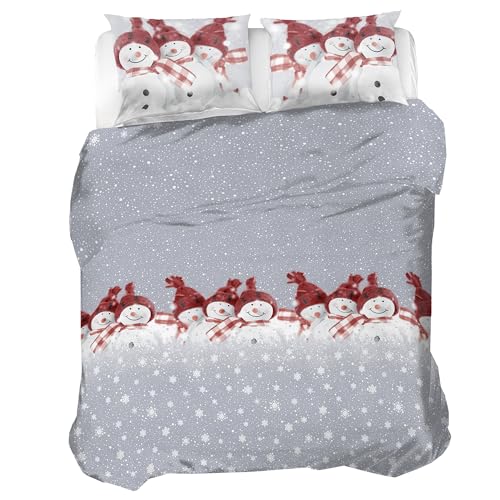 PENSIERI DELICATI 100% Cotton Flannel Double Duvet Cover Set, 250 x 200 cm Bag and Pillowcase 52 x 82 cm, Made in Italy, Duvet Cover Machine Washable at 40 °, Red Snowman Pattern