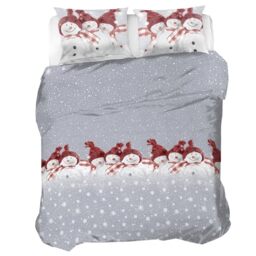 PENSIERI DELICATI 100% Cotton Flannel Double Duvet Cover Set, 250 x 200 cm Bag and Pillowcase 52 x 82 cm, Made in Italy, Duvet Cover Machine Washable at 40 °, Red Snowman Pattern