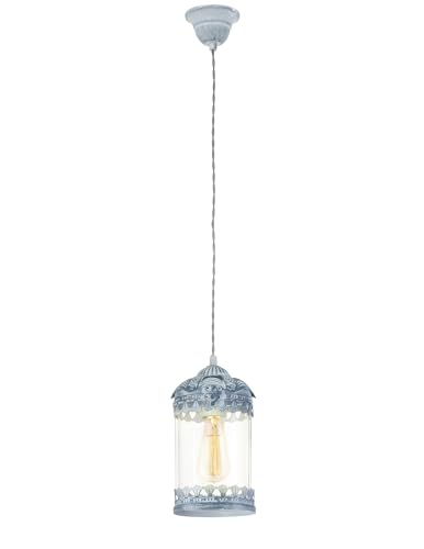 Eglo Pendant Lighting Langham, Lantern-Style Ceiling Light Fitting, Vintage Hanging lamp for Dining and Living Room Made of Metal in Grey-Blue, E27 Socket