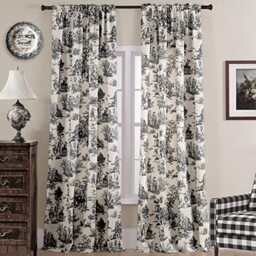 Black Curtains 84 Inches Long for Living Room Patterned Print Semi Blackout Farmhouse Modern Toile Pattern on Cream White Cotton Fabric Window Treatments Drapes for Bedroom 84 Inch Length 2 Panels