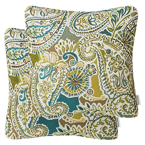 Mika Home Pack of 2 Decorative Pillow Covers Throw Pillow Cases,Paisley Pattern,18X18 Inches,Green Brown Cream Multicolor