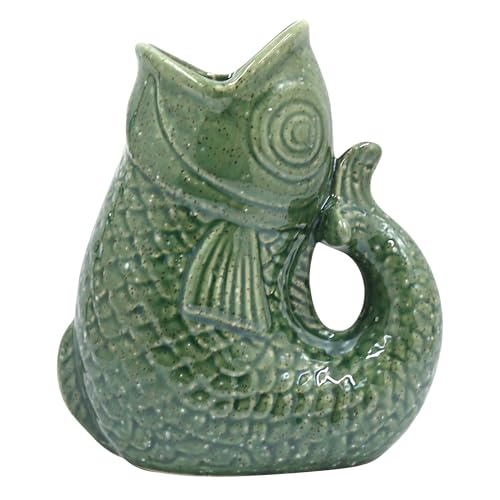 Lesser & Pavey Fish Jug Vase Green 17cm - Decorative Ceramic Flower Jug for Fresh or Artificial Bouquets - Stylish Home Accent and Unique Vases for Flowers and Modern Décor