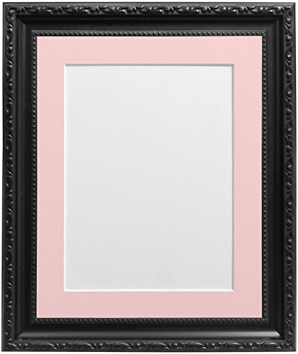 FRAMES BY POST Shabby Chic Picture Photo Frame, Plastic, Black with Pink Mount, 10 x 8 Inches Image Size A5