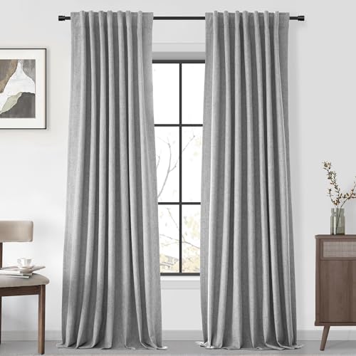 "UHITECH Blackout Curtains for Bedroom 52""W x 80""L 2 Panels Set, Stone Grey - Suitable for Living Room/Farmhouse/Patio, Thermal Insulated, Soundproof, UV Protection, Back Tab Rod Pocket, Linen Blend"
