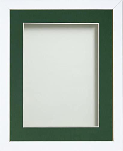 Frame Company Jellybean Range White Wooden 8x6 inch Picture Photo Frame with Bottle Green Mount for Image 6x4 inch * Choice of Colours & Sizes* Fitted with Perspex