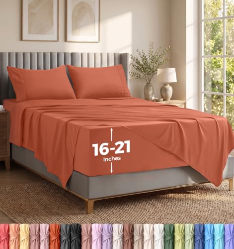 Utopia Bedding Queen Size Deep Pocket Sheet Set ??? Fits Mattresses Up to 21 inches ??? Cooling, Soft & Breathable ??? Oeko-TEX 4 Piece Bed Sheets (Orange)