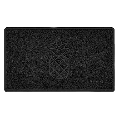 Nicoman Pineapple Embossed Shape Door Mat Dirt-Trapper Jet-Washable Doormat-(Use Outdoor ONLY)- (75x44cm/29.5x17.3inches, Medium) Black