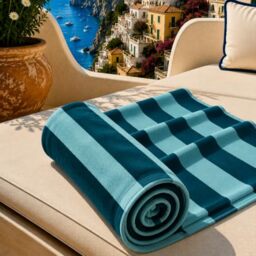 PETTI Artigiani Italiani - Microfibre Beach Towel, Beach or Pool Towel, Beach Sunbed, Large 90 x 180 cm, Tiffany Stripes Teal