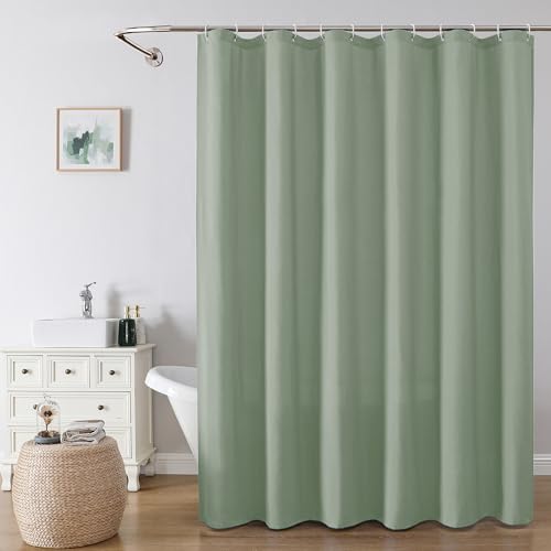 OVZME Zora 84 Inch Shower Curtain Set with 12 Plastic Hooks, Plain Fabric Sage Green Shower Curtain for Bathroom - Extra Long Shower Curtain, Water Resistance, Machine Washable Soft Cloth, 72WX84L