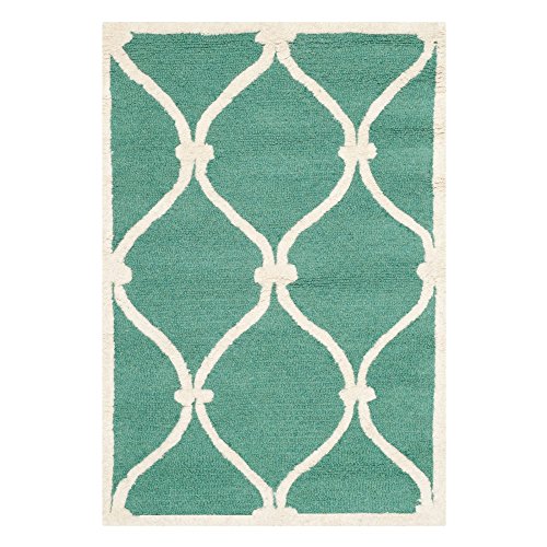 Safavieh Modern Indoor Hand Tufted Rectangle Area Rug, Cambridge Collection, CAM710, in Teal / Ivory, 91 X 152 cm for Living Room, Bedroom or Any Indoor Space