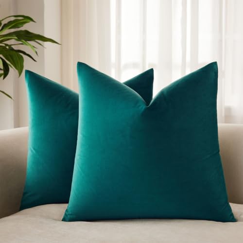 20x20 Decorative Velvet Throw Pillow Covers Set of 2 for Couch,Peacock Blue - for Couch Bed Sofa Chair Living Room Bedroom,Luxury Modern Home Decor,Invisible Zipper,Cozy Soft Square Cushion Covers