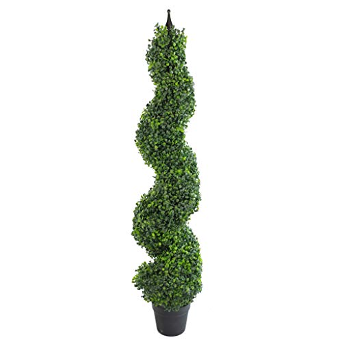 120cm (4ft) Tall Artificial Boxwood Tower Tree Topiary Spiral Metal Top LEAF-71607164