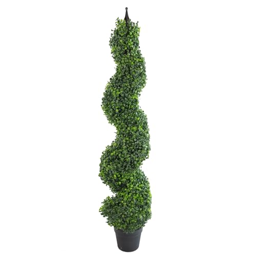 120cm (4ft) Tall Artificial Boxwood Tower Tree Topiary Spiral Metal Top LEAF-71607164