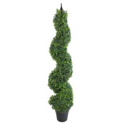120cm (4ft) Tall Artificial Boxwood Tower Tree Topiary Spiral Metal Top LEAF-71607164