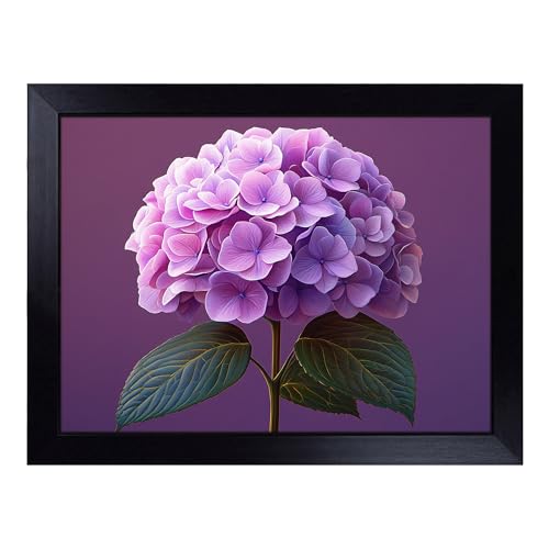 Lap Tray with Bean Bag Cushion, Hydrangea Artwork Flower - Handmade in the UK, Raised Wooden Edge, Padded Cushion, Heat-Resistant Wipe-Clean Surface, for Meals, Laptops and Crafts
