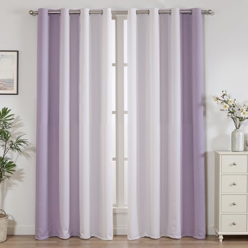 weesire Ombre Blackout Curtains for Bedroom Living Room 2 Panels 100% Blackout Lavender Pink Gradient Curtains, 52x96 Inches