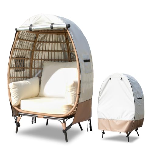 "okcool Outdoor Egg Chair Cover,Waterproof Egg Chair Cover with Zipper for Wicker Patio Basket Chair(Beige & Brown,Fits 43"" L *25"" W*55.1"" H Egg Chair)"