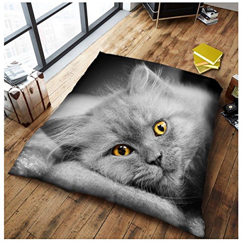 GC GAVENO CAVAILIA Easy Care 3D Wildlife Animal Throw, Luxury Soft & Cosy Printed Light Weight Sofa Settee Blanket, Polyester, Cat, 200X240