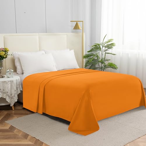 Elegant Comfort Premium Hotel Quality 1-Piece Flat Sheet, Luxury & Softest 1500 Thread Count Egyptian Quality Bedding Flat Sheet, Wrinkle, Stain and Fade Resistant, Full, Elite Orange
