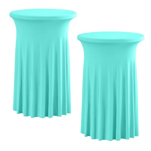 Rakila 2 Pack Round 43 x 24 Inch Spandex Cocktail Tablecloth with Wavy Skirt Azure Fitted Stretch Table Cover for Bar Wedding Party