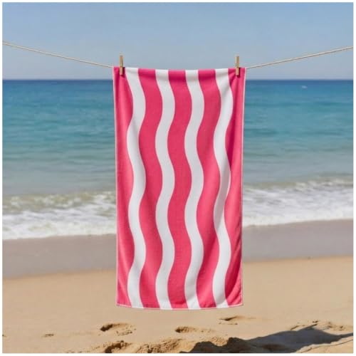 GC GAVENO CAVAILIA Wavy Stripe Beach Towels - Soft Microfibre Pool Towel, Highly Absorbent & Sand-Free - Lightweight Travel Beach Towel Quick Dry for Women & Men - (70 x 152 Cm) - Pink