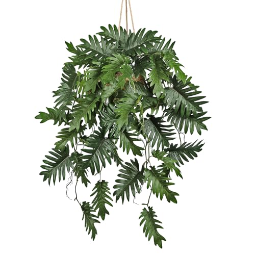 "Large Fake Hanging Plants in Pot for Indoor & Outdoor, Long Artificial Philodendron Long Plants, 27.6"" Fake Potted Vines Ivy Greenery Plant for Room Wall Shelf Decor Living Room Bathroom Patio Porch"