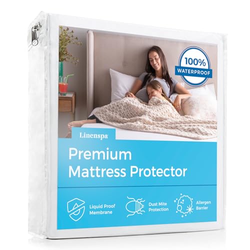 Linenspa Waterproof Smooth Top Premium Full XL Mattress Protector, Breathable & Hypoallergenic Full XL Mattress Covers - Packaging may vary, White