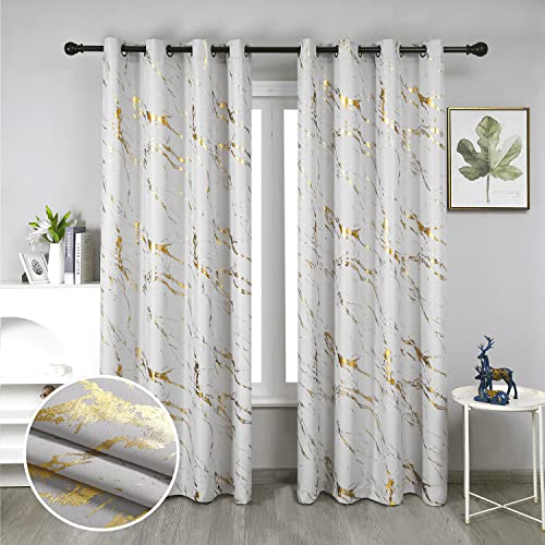 "Taisier Home Gold Foil Print Linen Textured Curtains - Geometric Marble Pattern Design for Living Room - Light Filtering Window Treatment, 2 Panels, 95"" L, Beige and Gold"