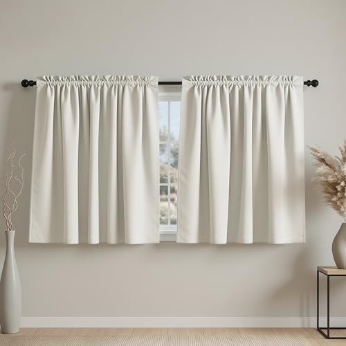 Mrs.Naturall 52 by 24 Beige Blackout Short Curtains for Small Windows