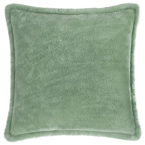 furn. Kallu Faux Fur Polyester Filled Cushion – Soft Fluffy Decorative Cushion with Oxford Edge (Frost Green - 55x55cm)