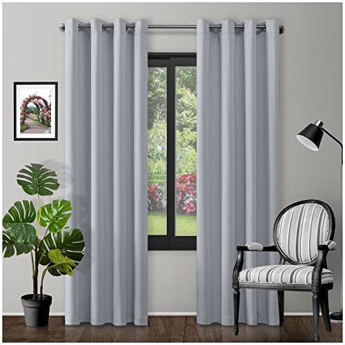 GC GAVENO CAVAILIA Eyelet Top Blackout Curtains Large Door Thermal Insulated Panels For Bedroom/Living Room, Silver, 90X90 Inch