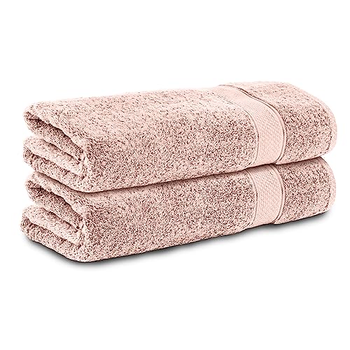 Komfortec Bath Towel Set - 2 x Bath Towel - 70 x 140 cm - 100% Soft Cotton - Large Hand Towel - Quality and Durable Terry Cloth - Fade Resistant - Quick Drying - Flower Pink