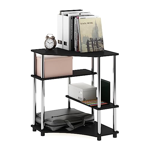 Furinno TURN-N-TUBE Desk, Corner Gaming Desk with Storage Shelves, Corner Computer Desk, Office Desk for Home Office, Bedroom, Americano/Stainless Steel Tubes