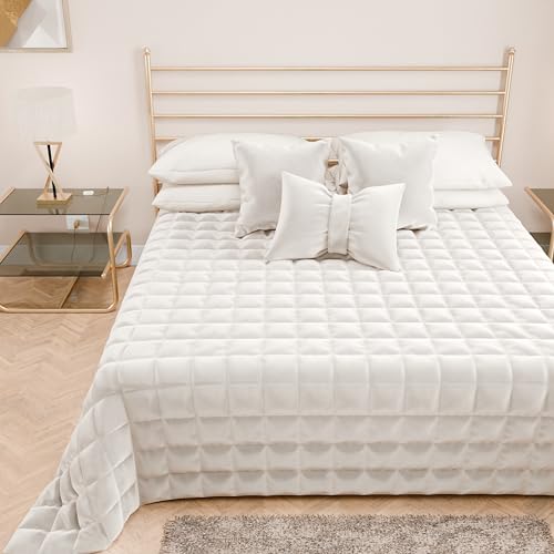 PETTI Artigiani Italiani - Soft and Warm Velvet Double Quilt, Spring Autumn Quilt, Double Bedspread, Milk White, 100% Made in Italy
