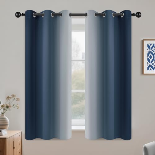 COSVIYA Curtains & Drapes Ombre Navy Blue Curtains 54 inch Long 2 Panels Set, Grommet Room Darkening Light Blocking Insulated Thermal Gradient Window Panels for Bedroom/Living Room,42x54 inches