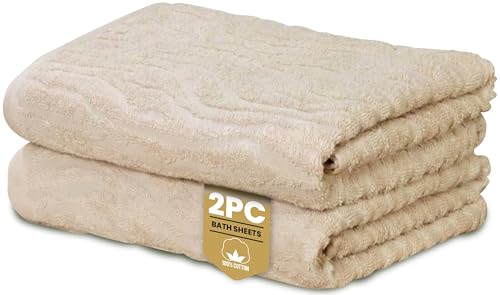Rapport Home Safari Bath Sheets 2 Pack - Natural Sand - 90x140cm - Luxurious 500GSM 100% Cotton - Oeko-Tex Certified Absorbent & Soft Bathroom Towels
