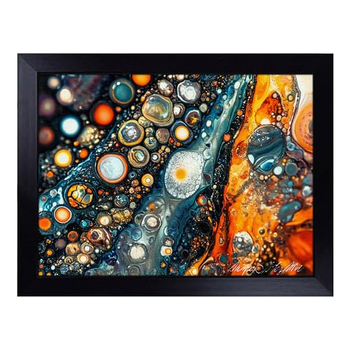 Lap Tray with Bean Bag Cushion, Paint Pouring - Handmade in the UK, Raised Wooden Edge, Padded Cushion, Heat-Resistant Wipe-Clean Surface, for Meals, Laptops and Crafts