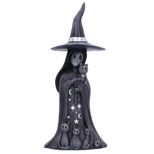 Nemesis Now Aura Little Souls Witch and Cat Figurine, 13.5 cm - Gothic Resin Statue, Moon and Stars Decor Collectible Gift