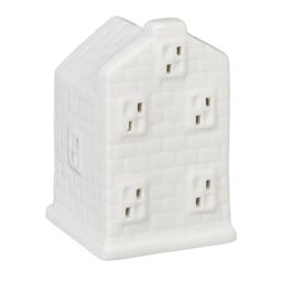 Relaxdays Tea Light House Ceramic, Light through Windows, for 1 Candle, HWD: 11 x 7 x 6.5 cm, Cute Table Decor, White