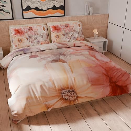 PETTI Artigiani Italiani - Double Duvet Cover Set 200 x 200 cm (2 Pillowcases 63 x 63 cm Included), Microfibre Duvet Cover Set with Digital Floral Print 25 1 - Made in Italy